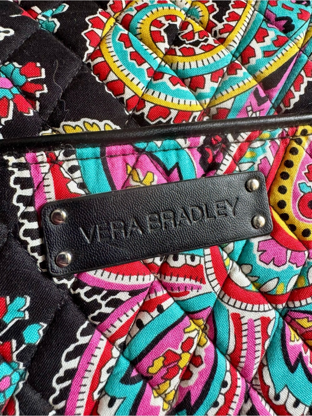 Vera Bradley Black Quilted Paisley Tote with Pink, Turquoise & Yellow Accents - Picture 3 of 6